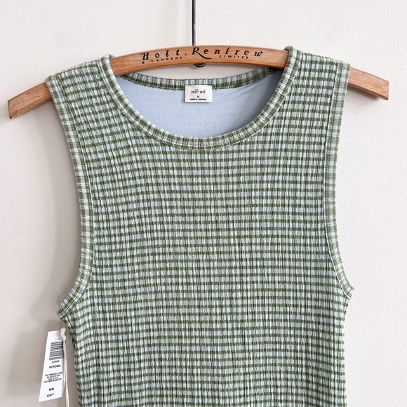 🏷️ SOLD • WILFRED • Verona Seersucker Midi Dress in Hayward Htw Bl/Scin Gr • M - Picture 5 of 14